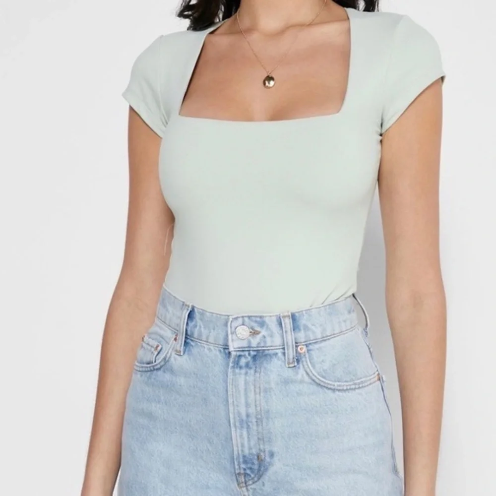 Free People Square Neck Cap Sleeve Bodysuit - Sage